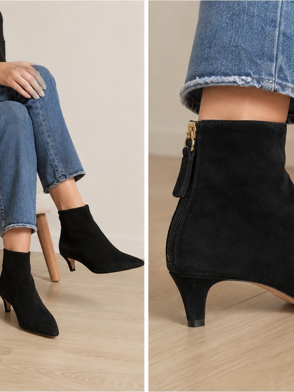 J. Crew Black Suede Pointed Toe Ankle Boots Size 6 Kitten Heel